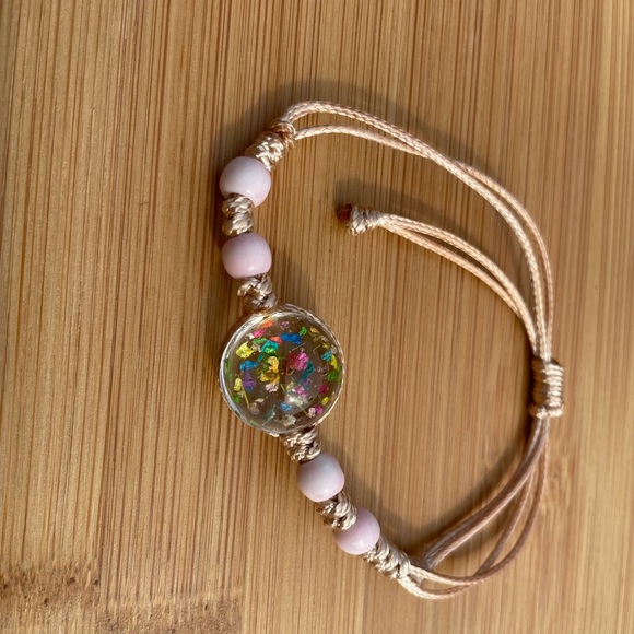 Hand Crafted Jewelry - Vintage Dandelion Glass Ball Rope Bracelet